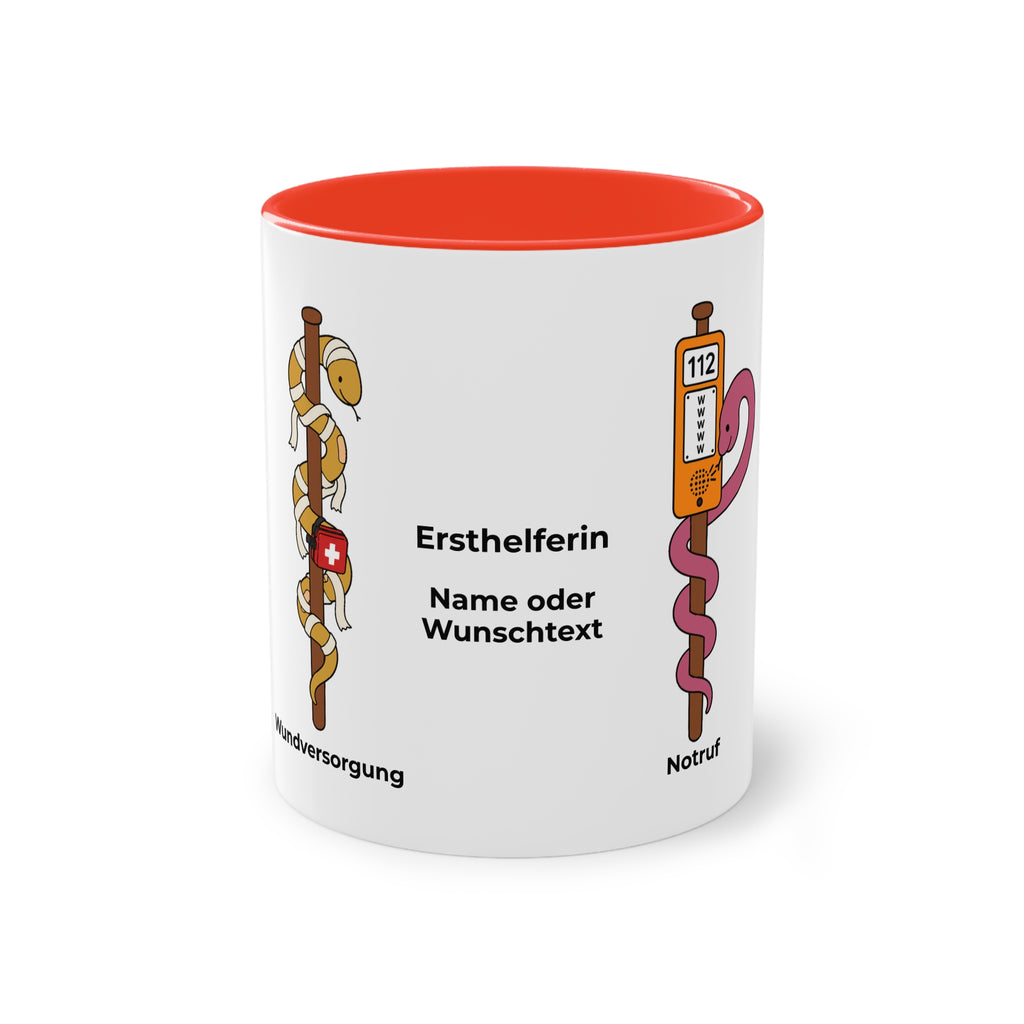 Farbige Tasse der Ersthelferin mit eigenem Text