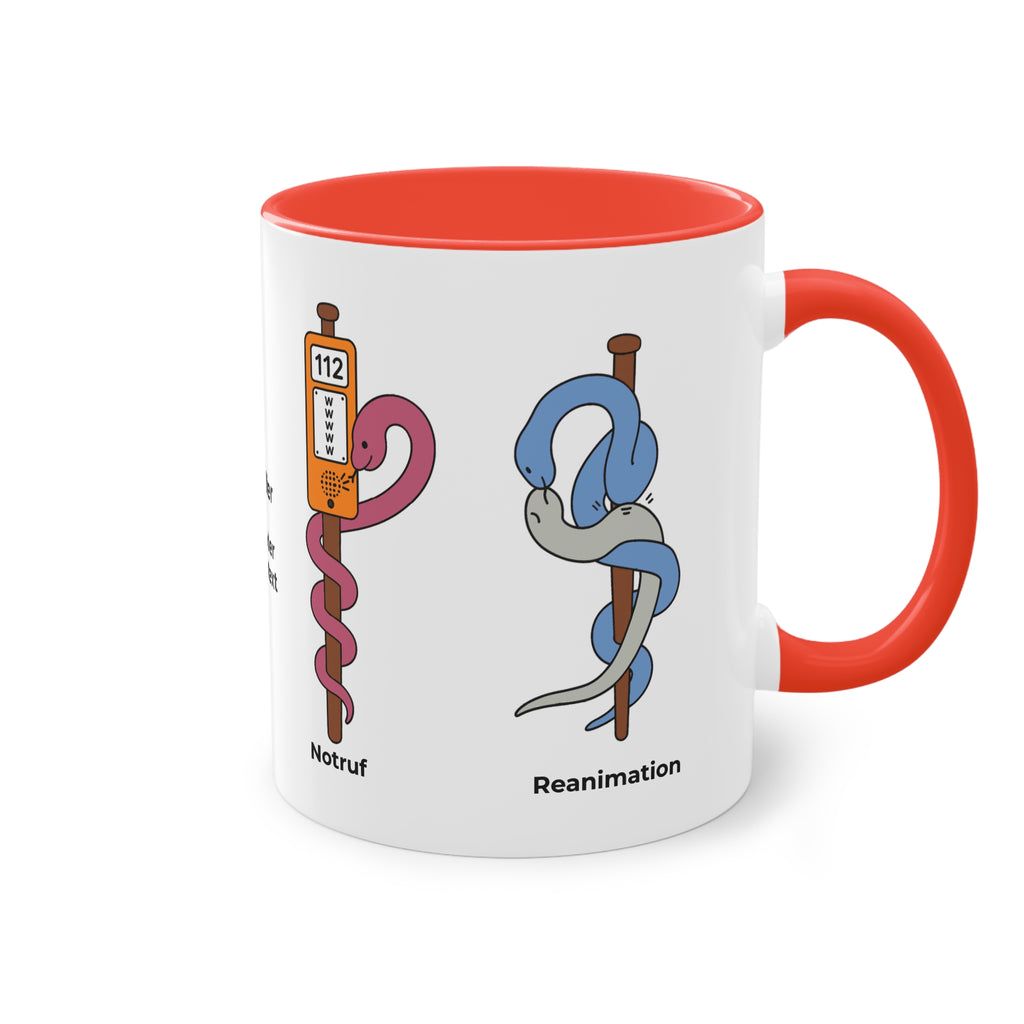 Farbige Tasse des Ersthelfers mit eigenem Text