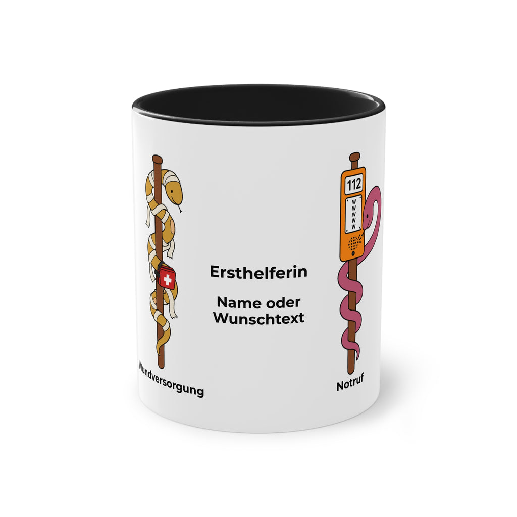 Farbige Tasse der Ersthelferin mit eigenem Text