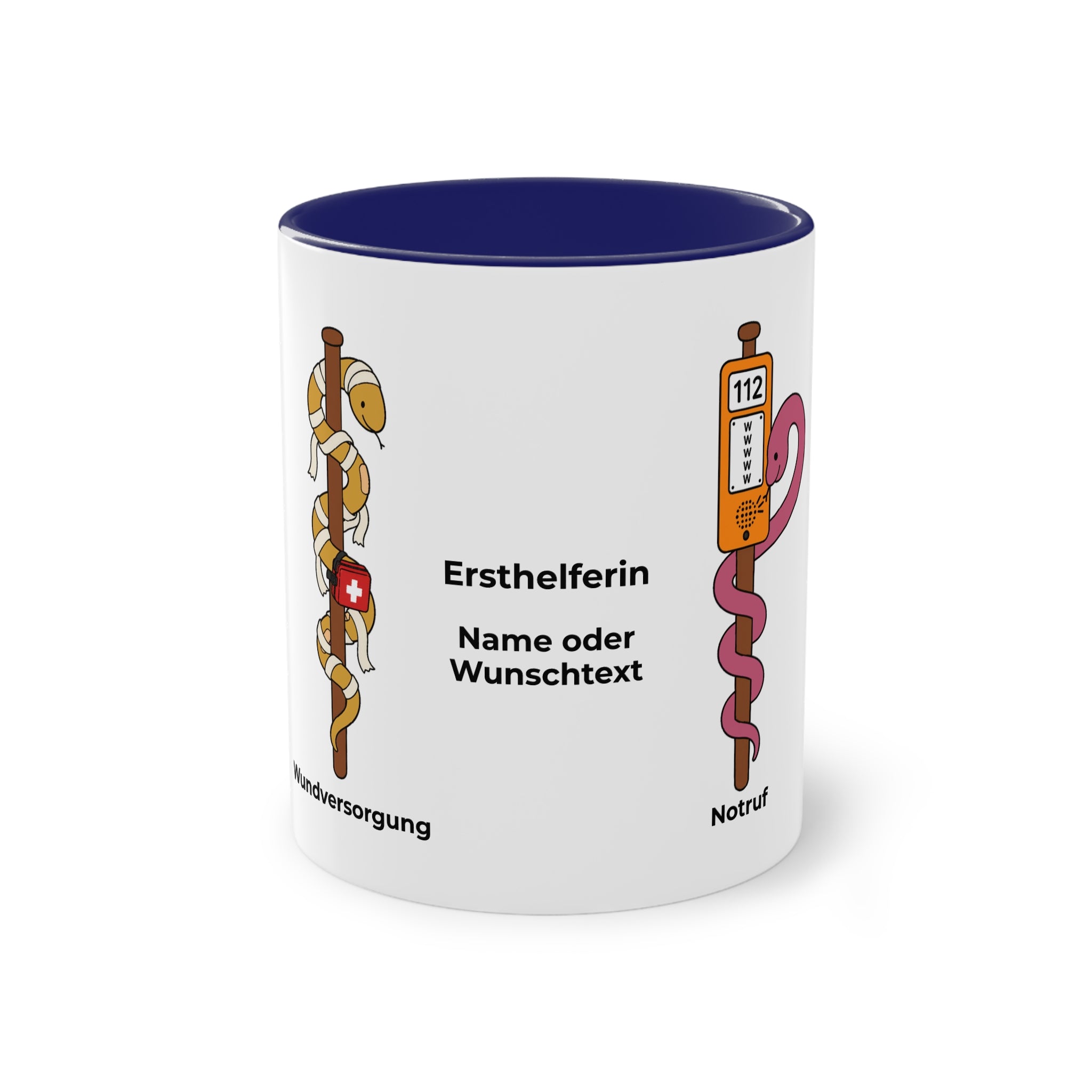 Farbige Tasse der Ersthelferin mit eigenem Text