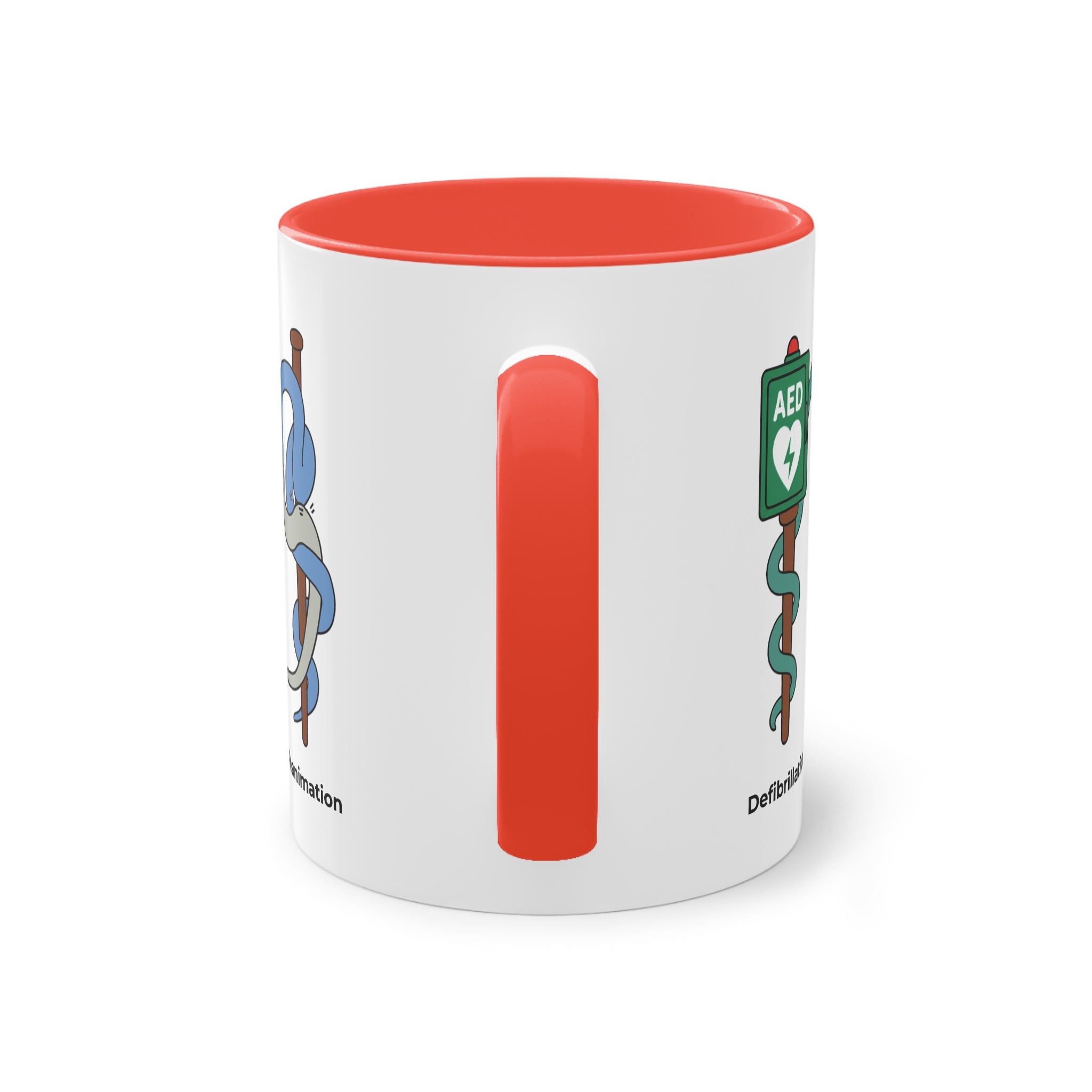 Farbige Tasse des Ersthelfers mit eigenem Text